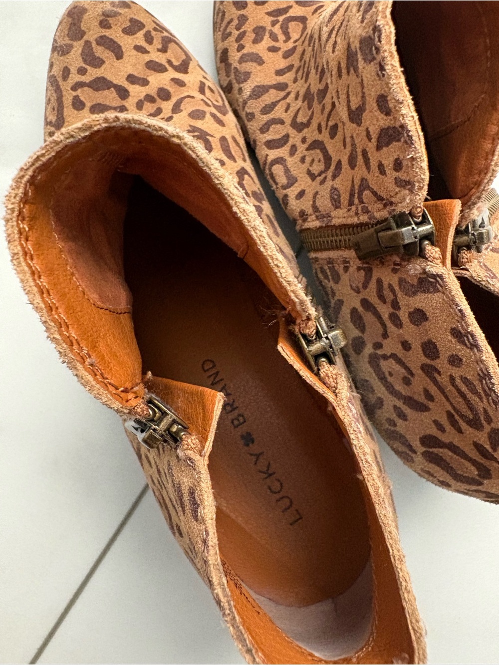 Lucky Brand Leopard Print Suede Ankle Booties - Tan/Brown - Picture 8 of 8